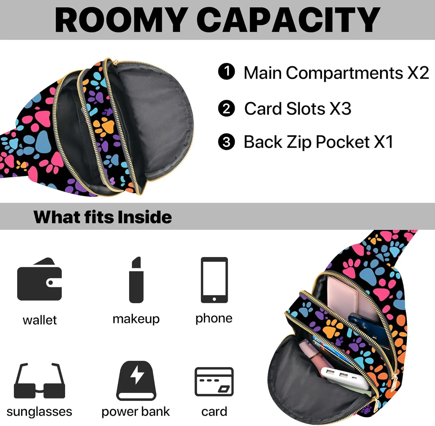 Small Leather Sling Bag for Women Crossbody Fanny Pack Travel Casual Chest Bag with Adjustable Strap