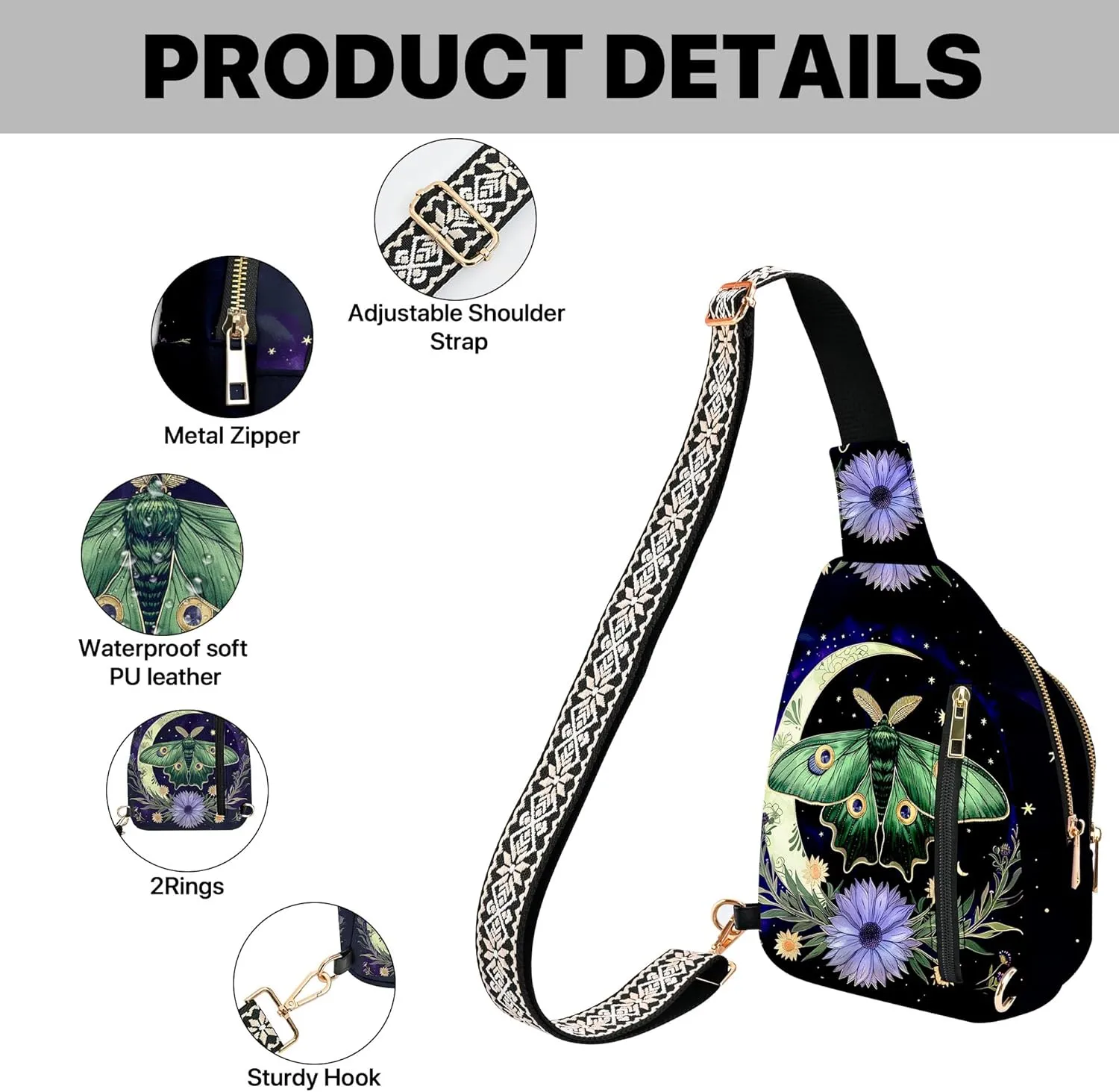 Small Leather Sling Bag for Women Crossbody Fanny Pack Travel Casual Chest Bag with Adjustable Strap