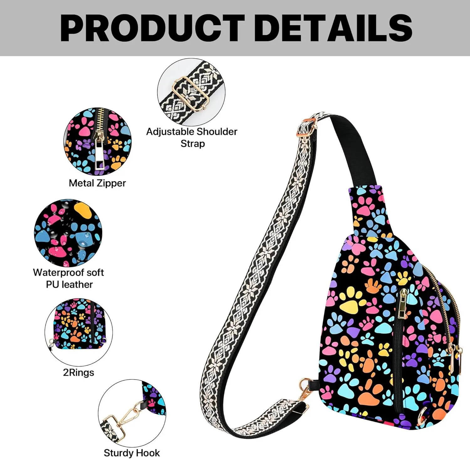 Small Leather Sling Bag for Women Crossbody Fanny Pack Travel Casual Chest Bag with Adjustable Strap