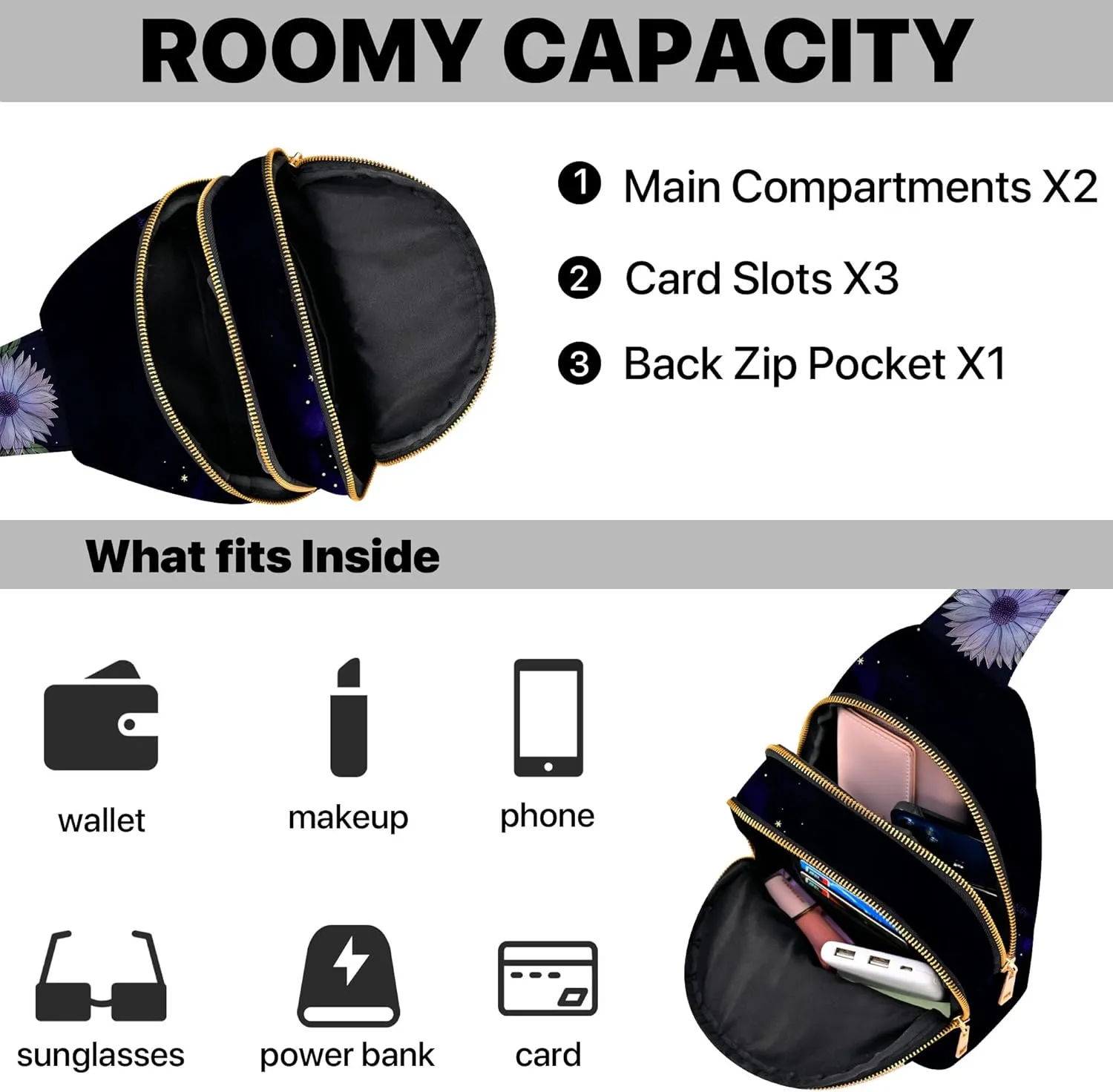 Small Leather Sling Bag for Women Crossbody Fanny Pack Travel Casual Chest Bag with Adjustable Strap