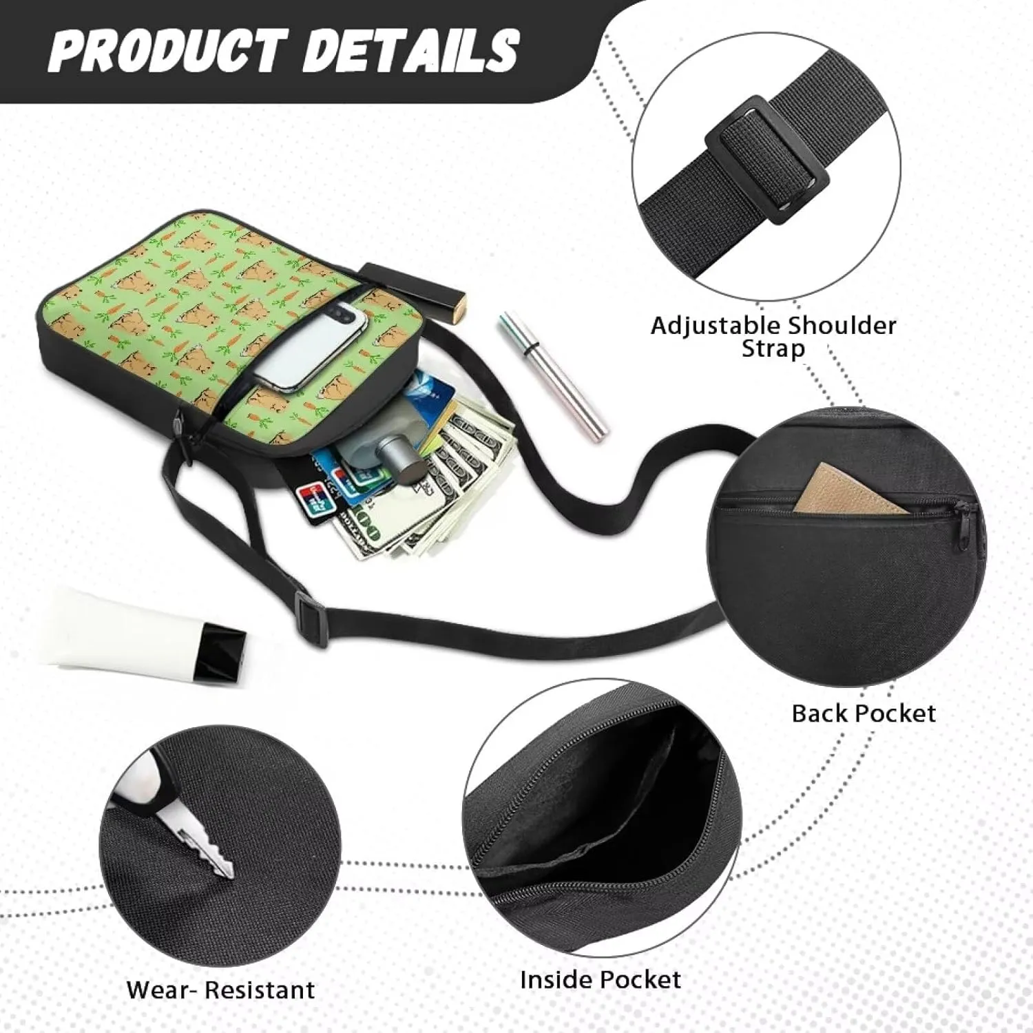 Small Messenger Bag Purse Crossbody Bag with Adjustable Strap for Women Men for Travel Outdoor Sports