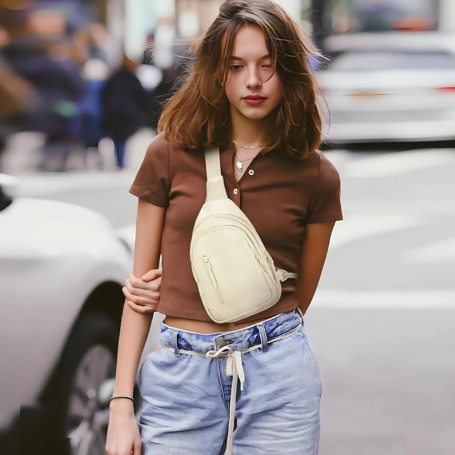 Small Sling Bag Crossbody Bag for Women with 4 Pockets Cross Body Fanny Pack Womens Chest Bag for Outdoors Traveling