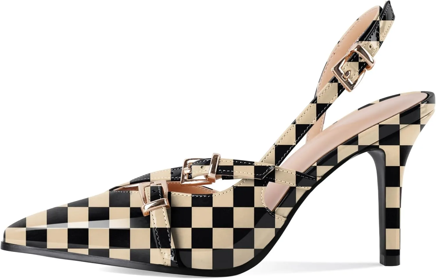 Soireelady Women Slingback Heels Pointed Toe High Stiletto Heels Pumps Buckle Strap D'Orsay Fashion Dress Shoes 3.5 Inch
