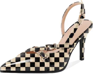 Soireelady Women Slingback Heels Pointed Toe High Stiletto Heels Pumps Buckle Strap D'Orsay Fashion Dress Shoes 3.5 Inch