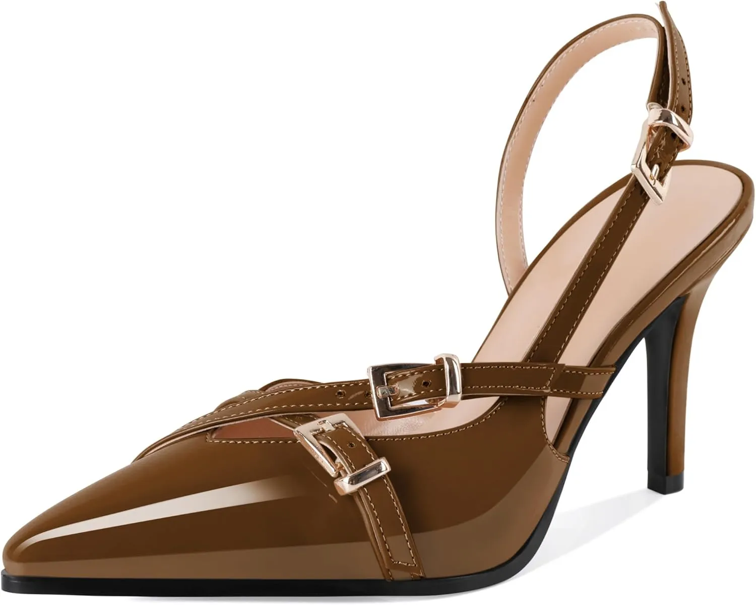 Soireelady Women Slingback Heels Pointed Toe High Stiletto Heels Pumps Buckle Strap D'Orsay Fashion Dress Shoes 3.5 Inch