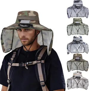 Solar Fan Sun Hats for Men Fishing Hat UPF 50  Breathable Wide Brim Bucket Hats Summer UV Protection Hat with Neck Flap