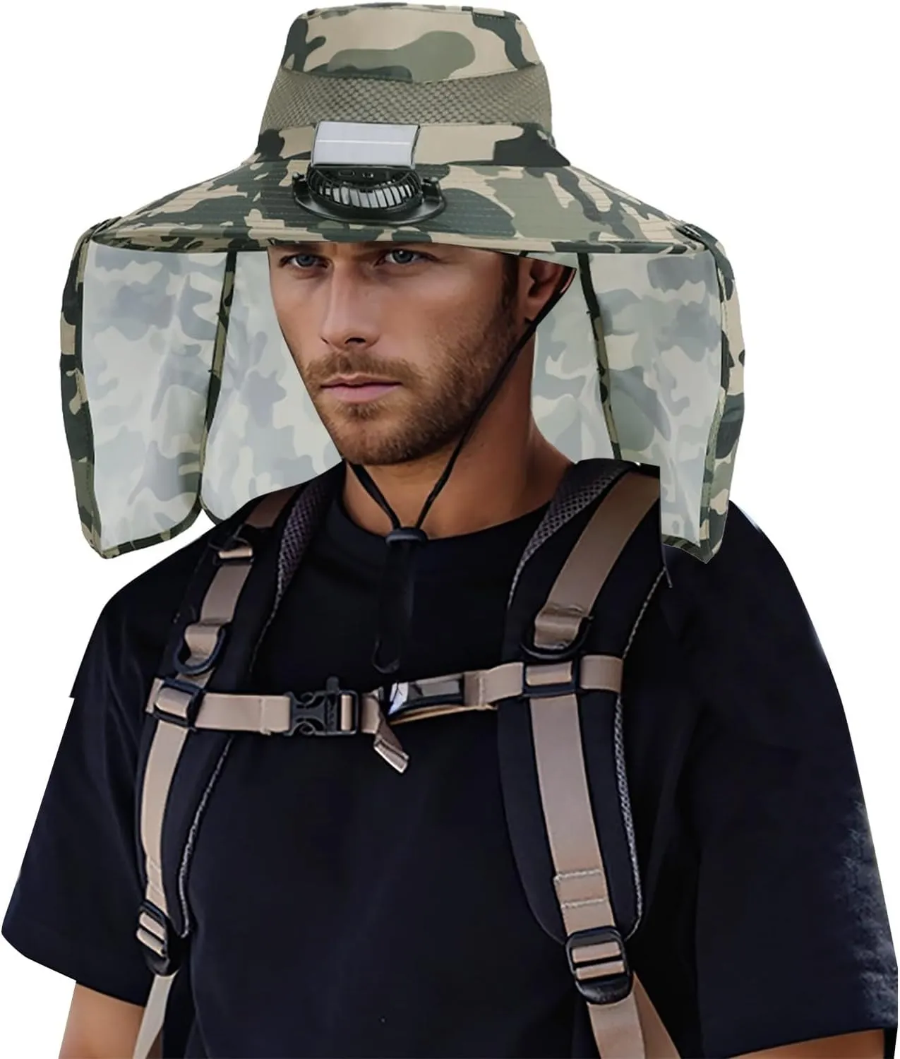 Solar Fan Sun Hats for Men Fishing Hat UPF 50  Breathable Wide Brim Bucket Hats Summer UV Protection Hat with Neck Flap