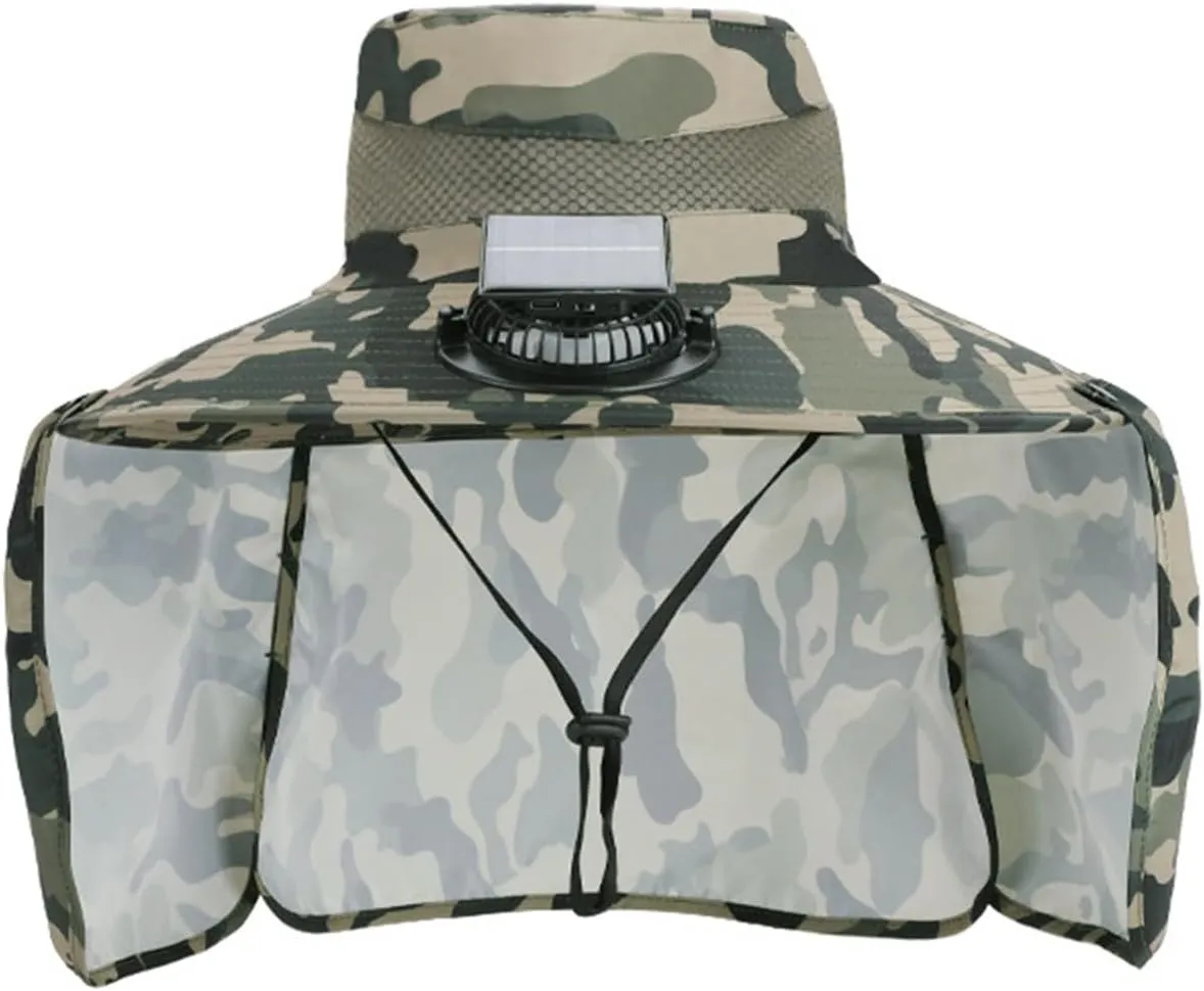 Solar Fan Sun Hats for Men Fishing Hat UPF 50  Breathable Wide Brim Bucket Hats Summer UV Protection Hat with Neck Flap