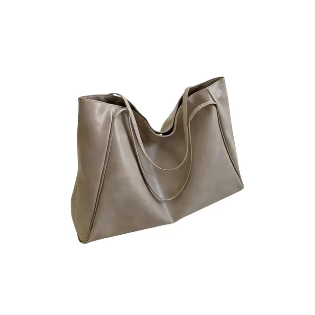Solid Shoulder Tote Bag Double Handle Minimalist PU