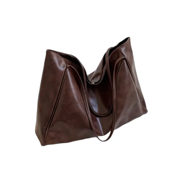 Solid Shoulder Tote Bag Double Handle Minimalist PU