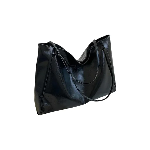 Solid Shoulder Tote Bag Double Handle Minimalist PU