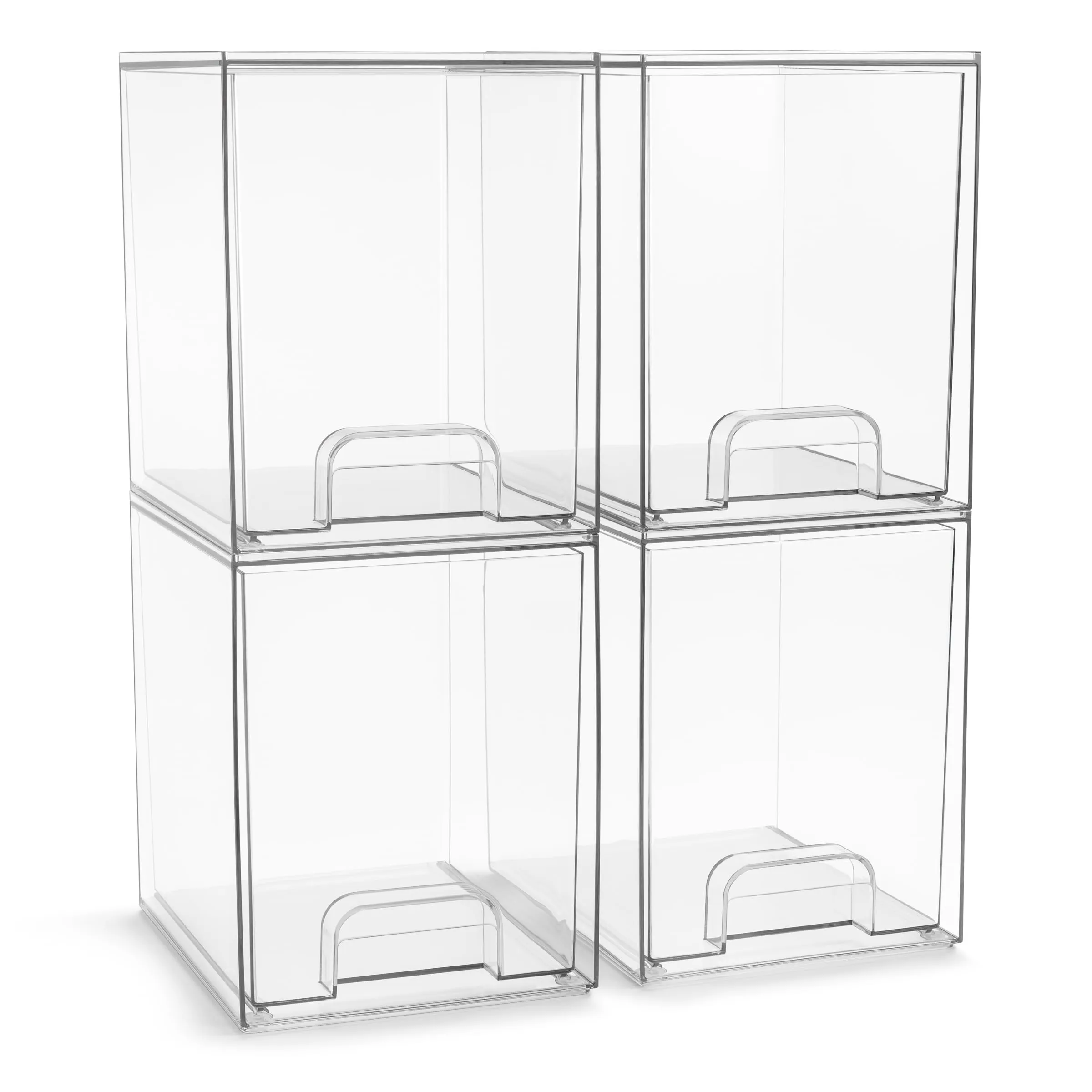 Sorbus Acrylic Storage Containers - 4 Pack, Stackable Storage Bins Set for Bathroom Organization - Clear Acrylic Drawer Organizers - Makeup Case Pull-Out Drawers (7.6’’ Tall)