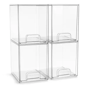 Sorbus Acrylic Storage Containers - 4 Pack, Stackable Storage Bins Set for Bathroom Organization - Clear Acrylic Drawer Organizers - Makeup Case Pull-Out Drawers (7.6’’ Tall)