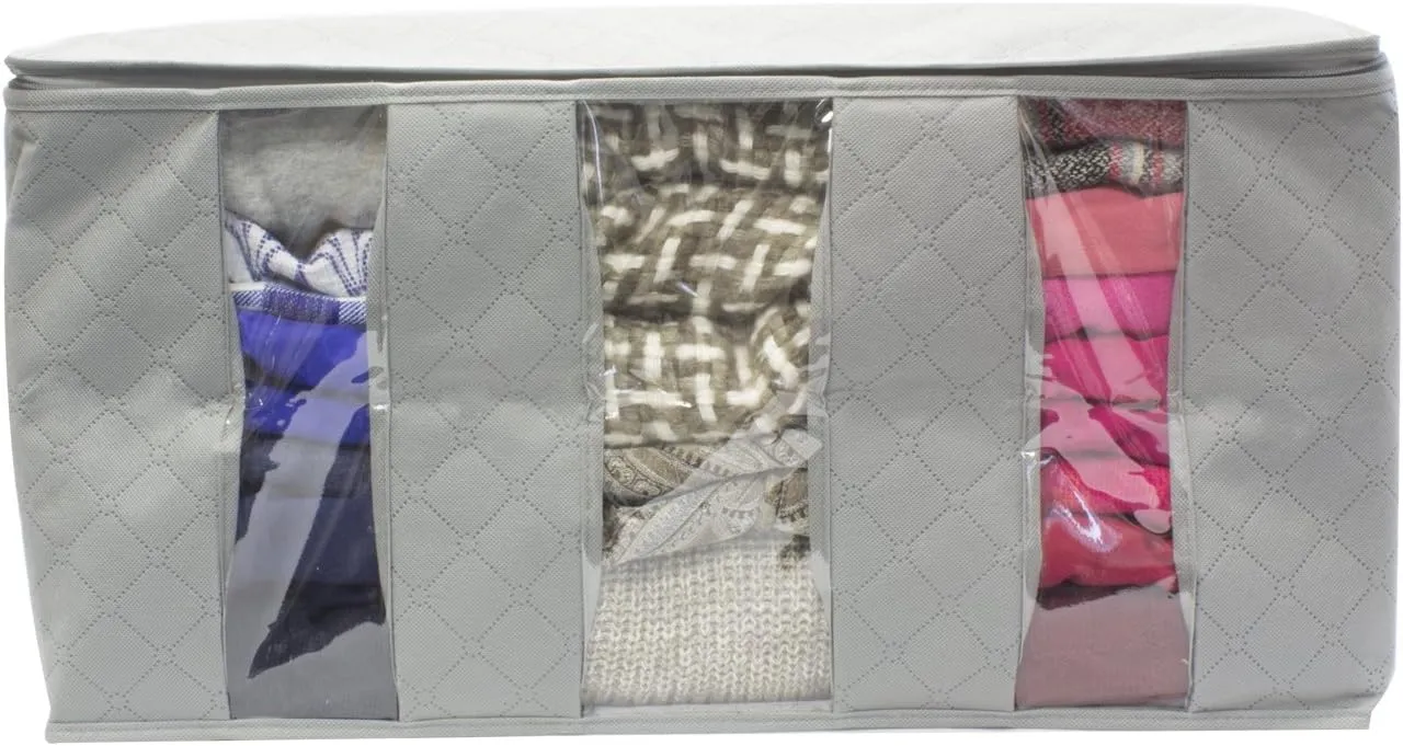 Sorbus Foldable Storage Bag Organizers, 3 Sections, Great for Clothes, Blankets, Closets, Bedrooms, and More, 2-Pack (Gray)