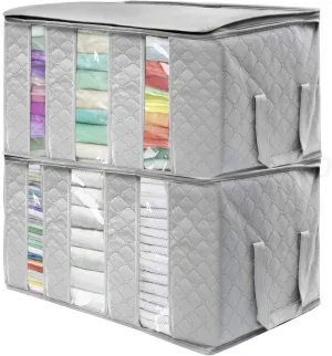 Sorbus Foldable Storage Bag Organizers, 3 Sections, Great for Clothes, Blankets, Closets, Bedrooms, and More, 2-Pack (Gray)
