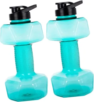 Sosoport 2Pcs Dumbbell Shaped Fitness Water Bottles Portable Sports Hydration Kettles Durable Pe Material Water Organizers for Gym Yoga Office and Travel Use Transparent