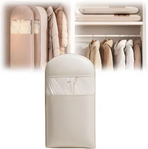 Space Saving Hanging Garment Bag with Self Compression Zipper, Space Saver Closet Organizers,Dust Cover Clothes Bags for Down Coat (Large)