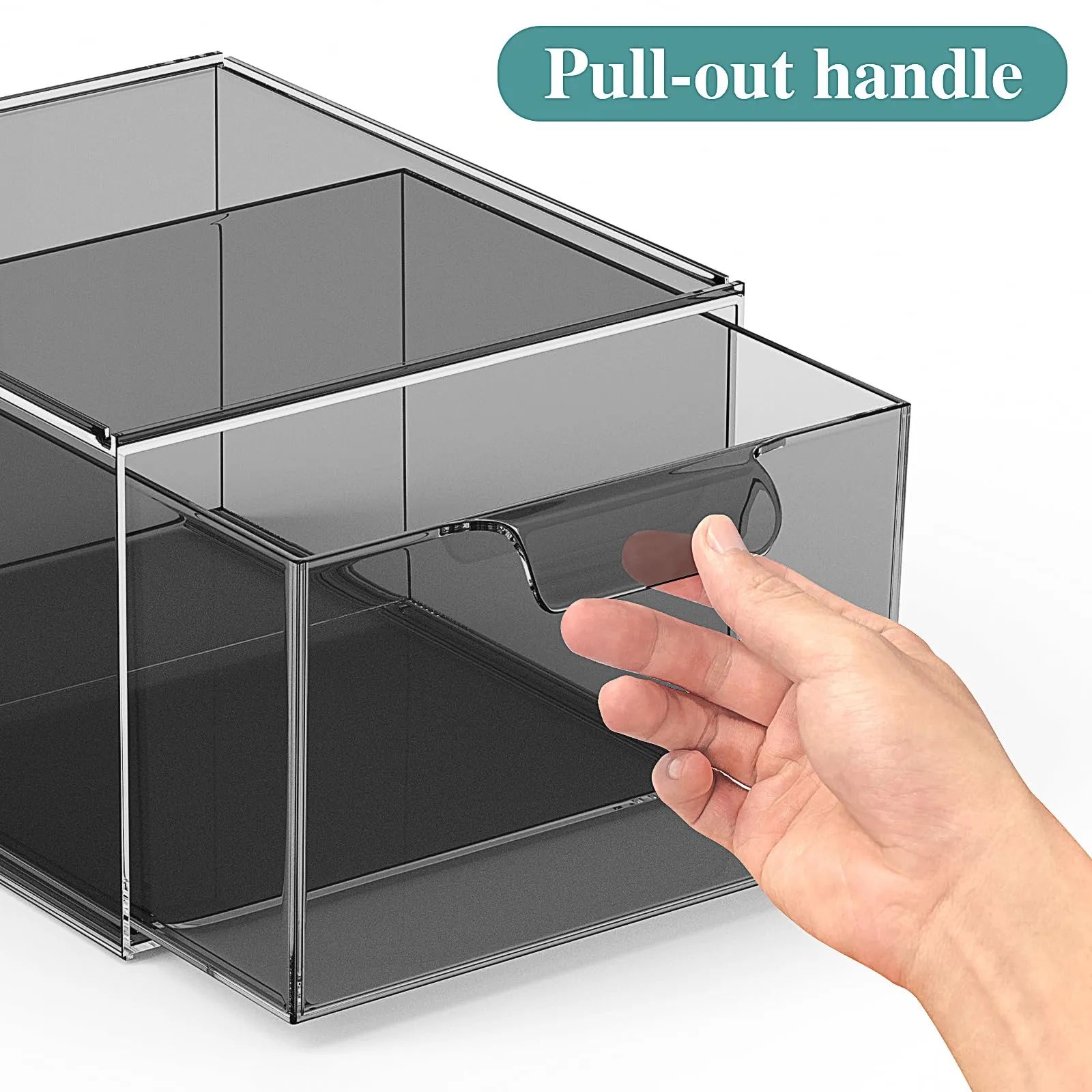 SpaceHacks 3 Pack Stackable Makeup Organizer and Storage, Acrylic Organizers，Clear Plastic Storage Drawer with Pull-Out Handles for Vanity, Undersink, Kitchen Cabinets, Pantry, Black