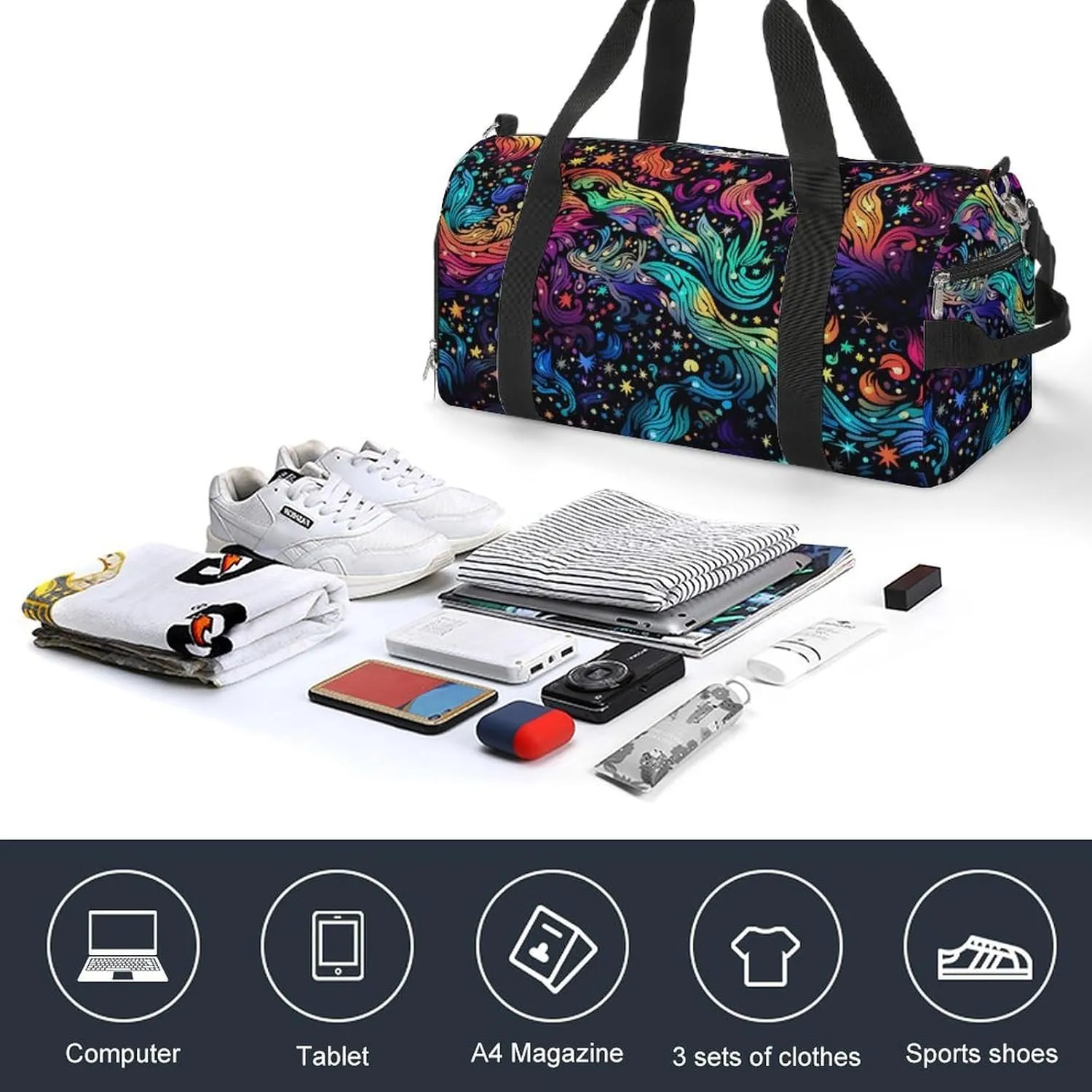Sport Gym Duffel with Shoe Compartment Wet Pocket, Colorful-constelations-pattern Shoulder Travel Bag for Women Men, style-2