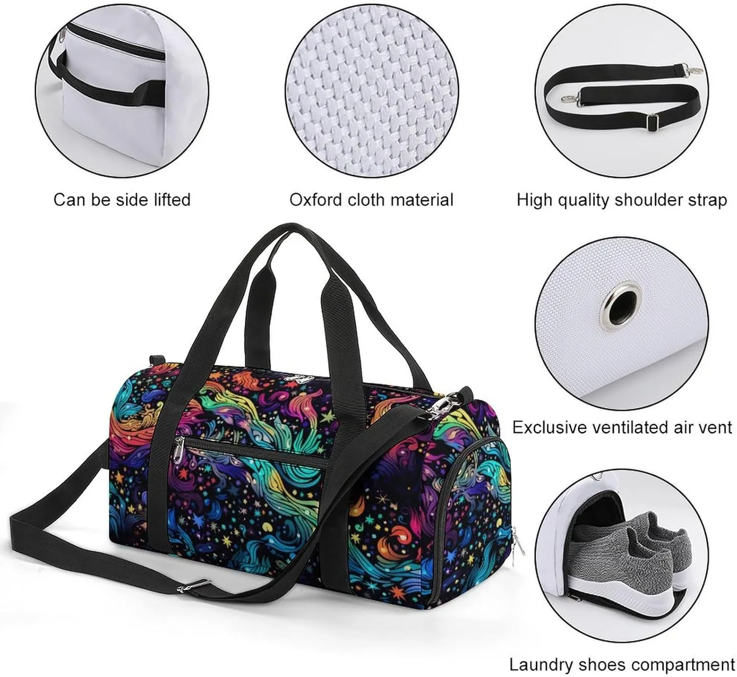Sport Gym Duffel with Shoe Compartment Wet Pocket, Colorful-constelations-pattern Shoulder Travel Bag for Women Men, style-2