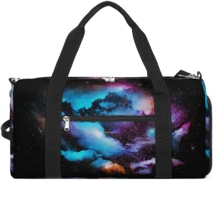 Sport Gym Duffel with Shoe Compartment Wet Pocket, Colorful-universe-textured Shoulder Travel Bag for Women Men