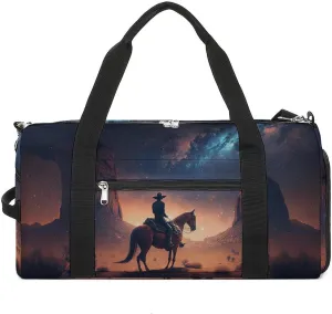 Sport Gym Duffel with Shoe Compartment Wet Pocket, Cowboy-riding-horse-night Shoulder Travel Bag for Women Men, style-3