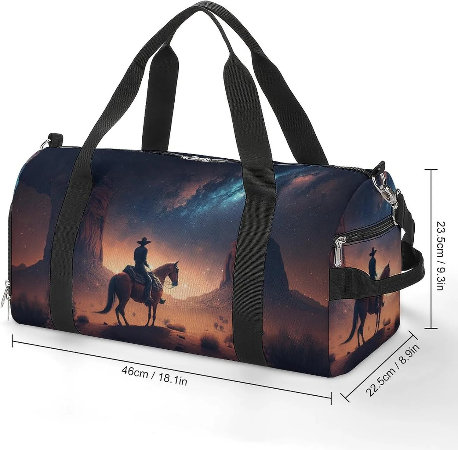 Sport Gym Duffel with Shoe Compartment Wet Pocket, Cowboy-riding-horse-night Shoulder Travel Bag for Women Men, style-3