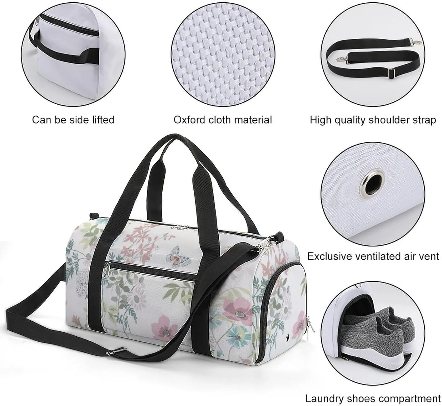 Sport Gym Duffel with Shoe Compartment Wet Pocket, Spring-flower Shoulder Travel Bag for Women Men