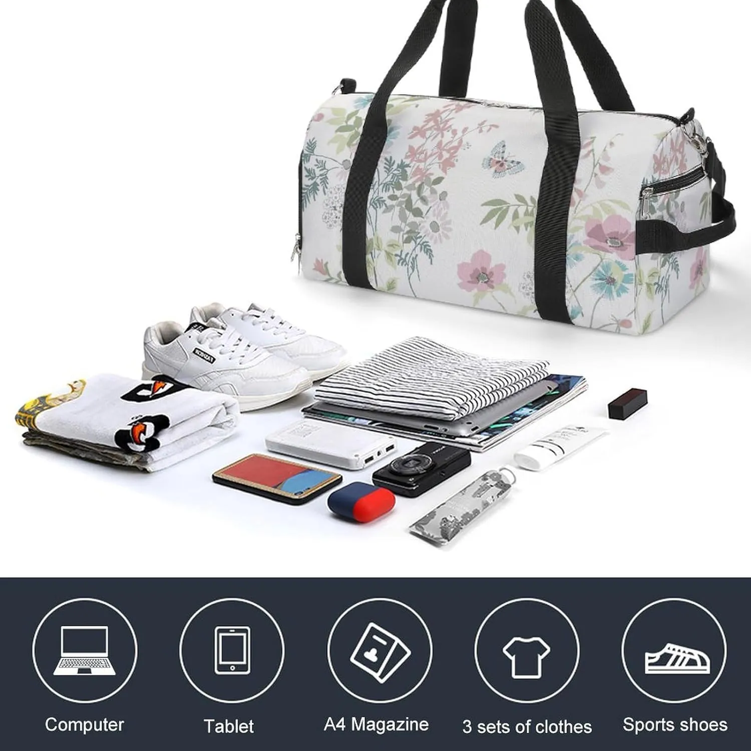 Sport Gym Duffel with Shoe Compartment Wet Pocket, Spring-flower Shoulder Travel Bag for Women Men