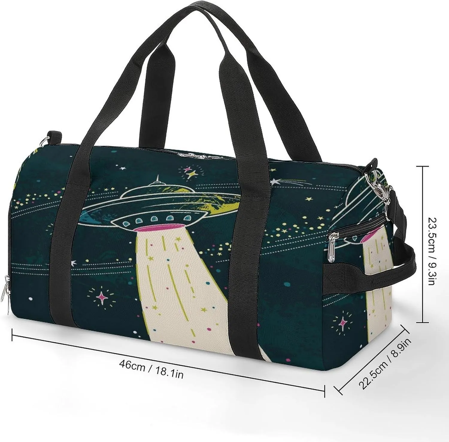 Sport Gym Duffel with Shoe Compartment Wet Pocket, Ufos-spaces-stars Shoulder Travel Bag for Women Men, style-2
