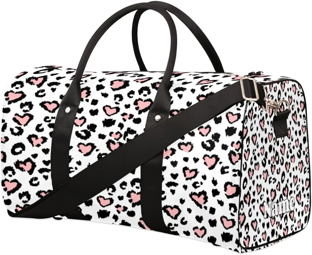 Sports Gym Duffel Bag Customized Name for Women & Men, Animal Skin Cattle Waterproof Tote Beach Bag Foldable Personal Item Travel Bag for Weekender Overnight Dance Carry-On Bag