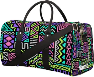 Sports Gym Duffel Bag Customized Name for Women & Men, Funny African Egyptian Patterns Waterproof Tote Beach Bag Foldable Personal Item Travel Bag for Weekender Overnight Dance Carry-On Bag