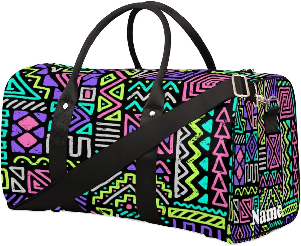 Sports Gym Duffel Bag Customized Name for Women & Men, Funny African Egyptian Patterns Waterproof Tote Beach Bag Foldable Personal Item Travel Bag for Weekender Overnight Dance Carry-On Bag