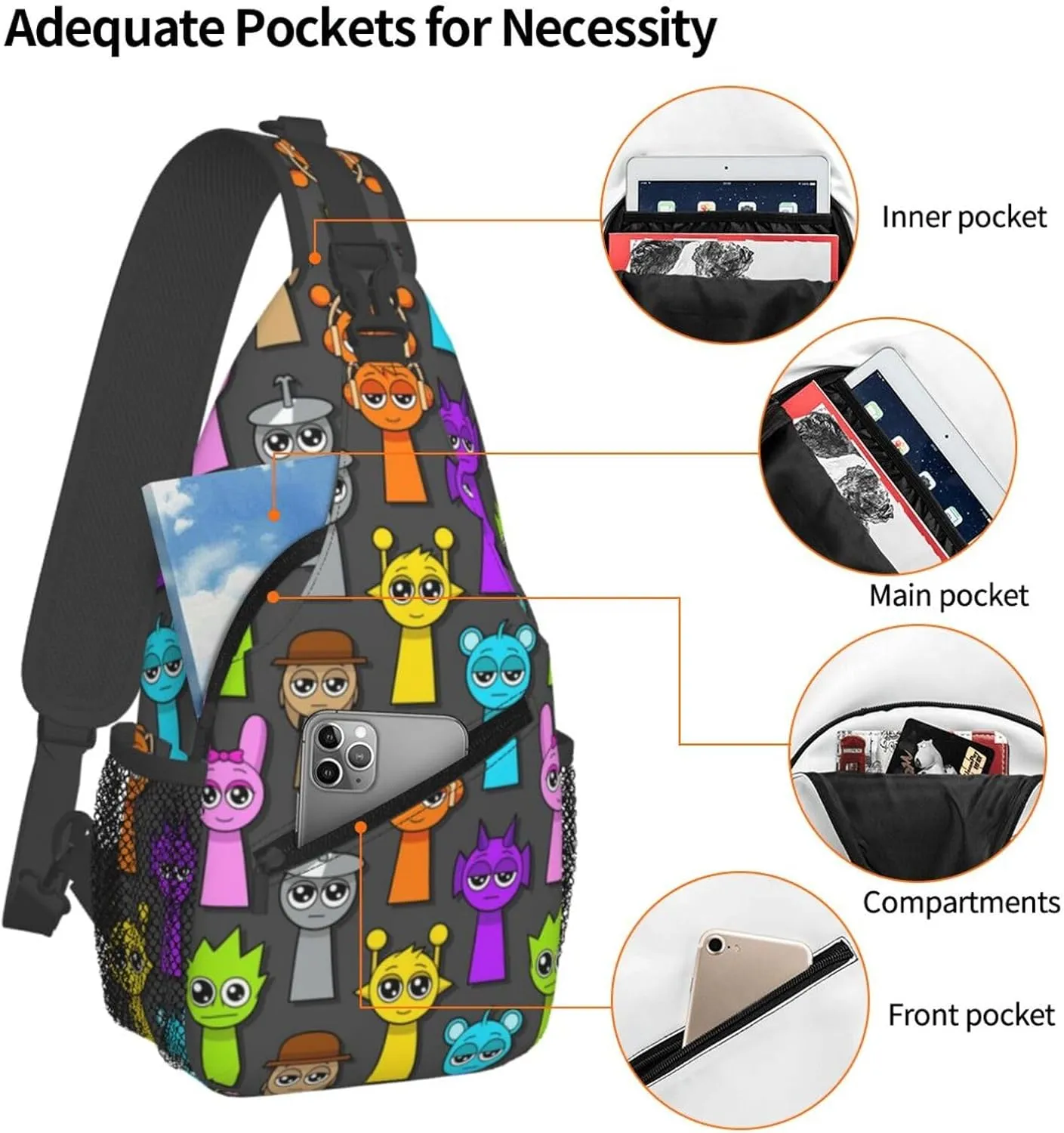 Sprunki Sling Backpack Chest Bag Crossbody Shoulder Bag,Travel Hiking Daypack For Men Women Camping Gym