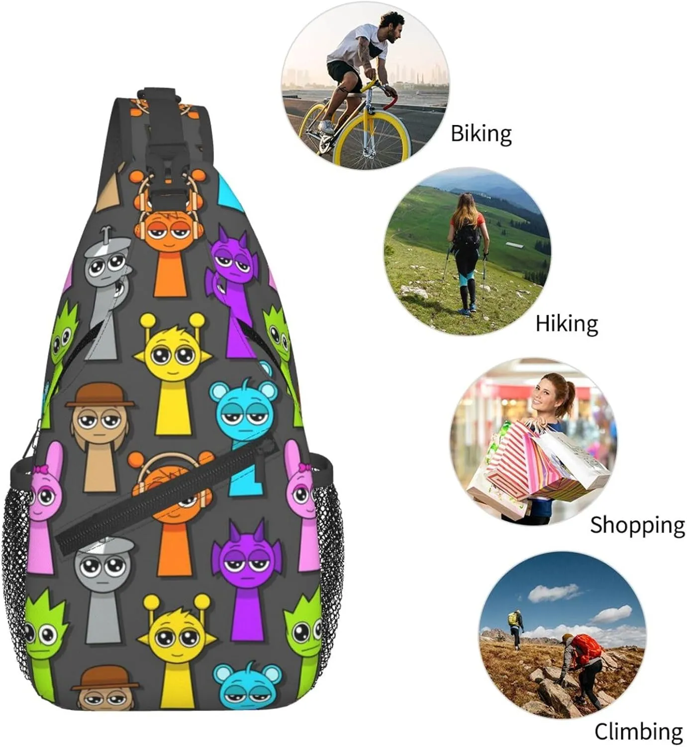 Sprunki Sling Backpack Chest Bag Crossbody Shoulder Bag,Travel Hiking Daypack For Men Women Camping Gym