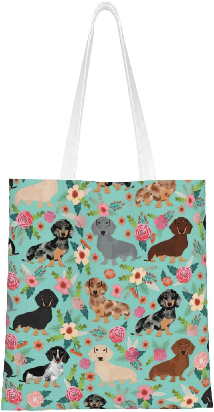 SSIMOO Dog Floral Fashion Canvas Tote Bag-Personalized Handbag,Multifunctional Bag,Elegant And Minimalist
