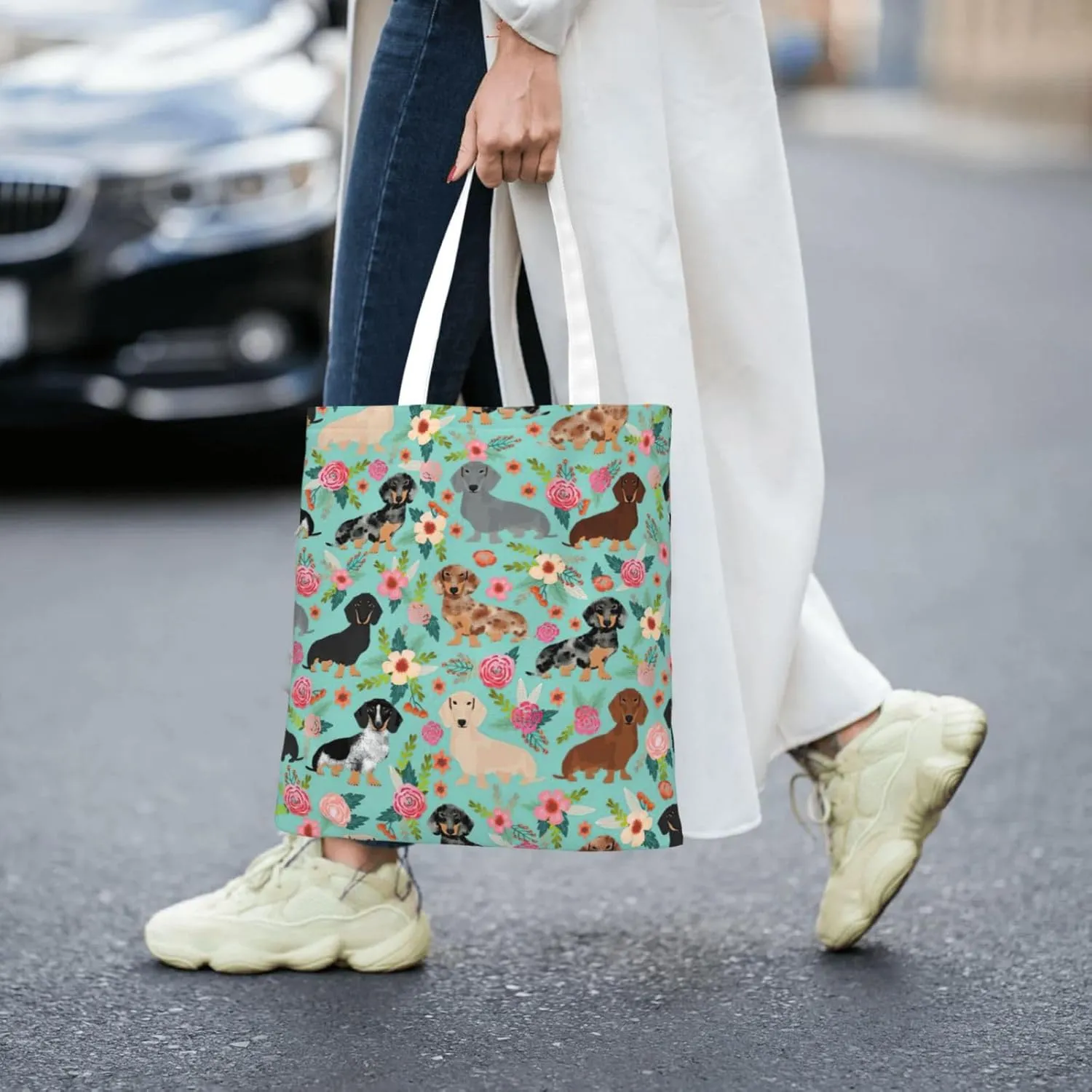 SSIMOO Dog Floral Fashion Canvas Tote Bag-Personalized Handbag,Multifunctional Bag,Elegant And Minimalist