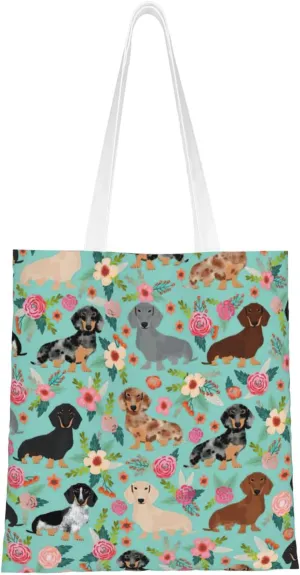 SSIMOO Dog Floral Fashion Canvas Tote Bag-Personalized Handbag,Multifunctional Bag,Elegant And Minimalist