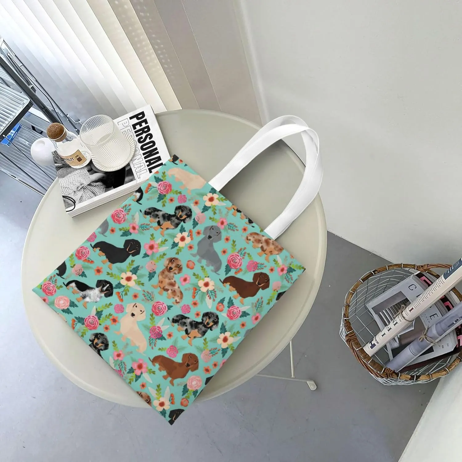 SSIMOO Dog Floral Fashion Canvas Tote Bag-Personalized Handbag,Multifunctional Bag,Elegant And Minimalist