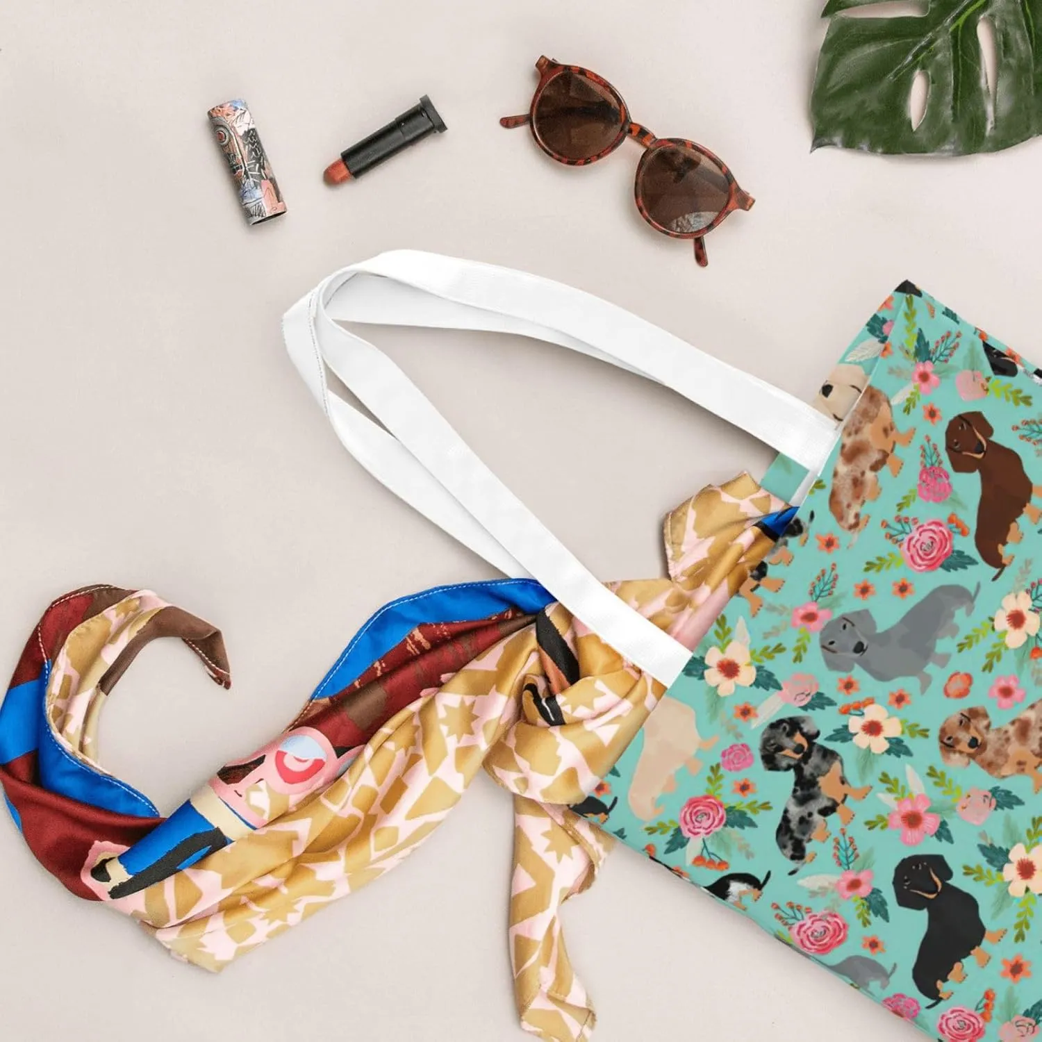 SSIMOO Dog Floral Fashion Canvas Tote Bag-Personalized Handbag,Multifunctional Bag,Elegant And Minimalist