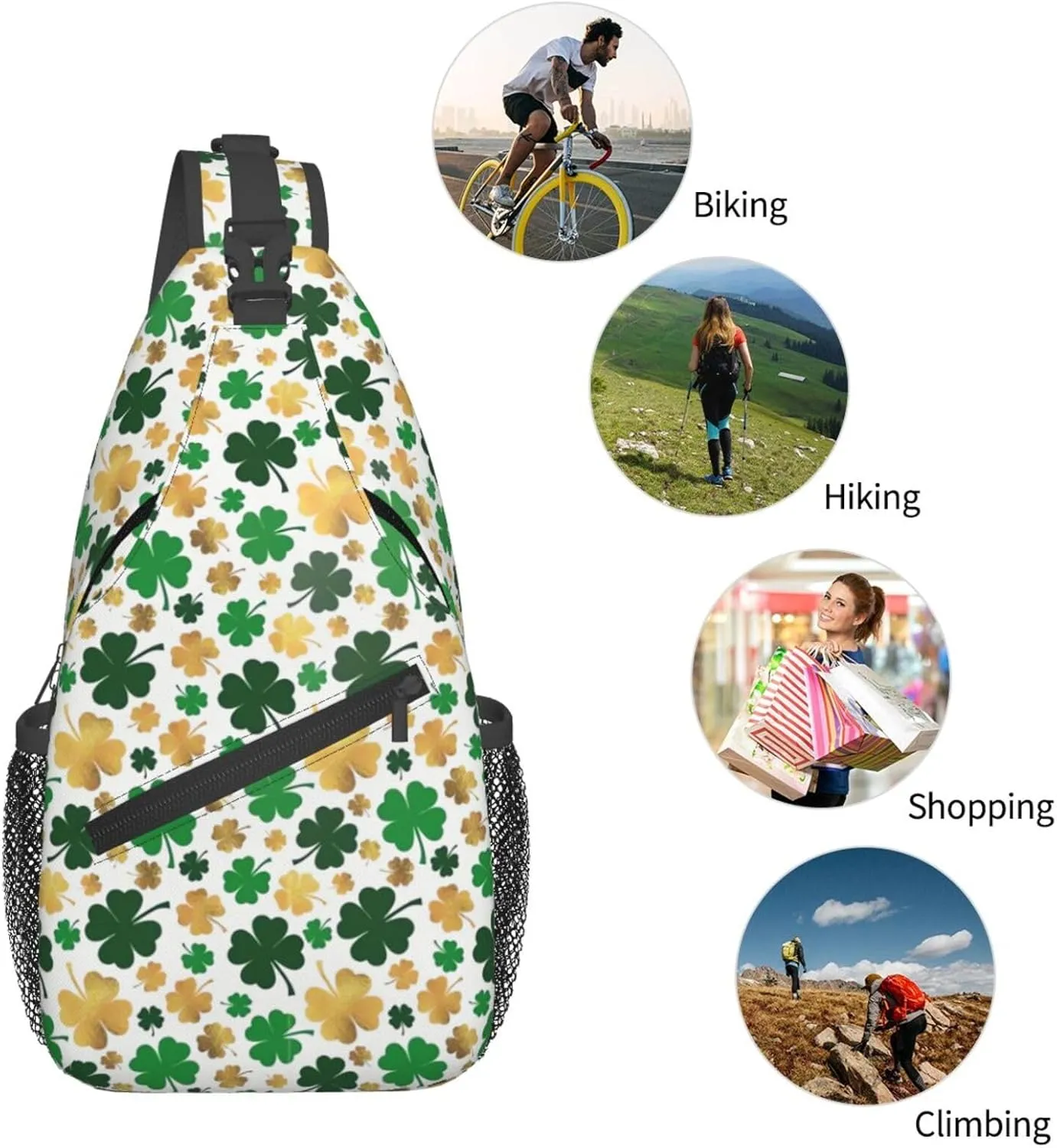 St Patrick's Day Bags Lucky Clover Shamrock Sling Bag Crossbody Backpack Shoulder Casual Daypack Bag for Men Women