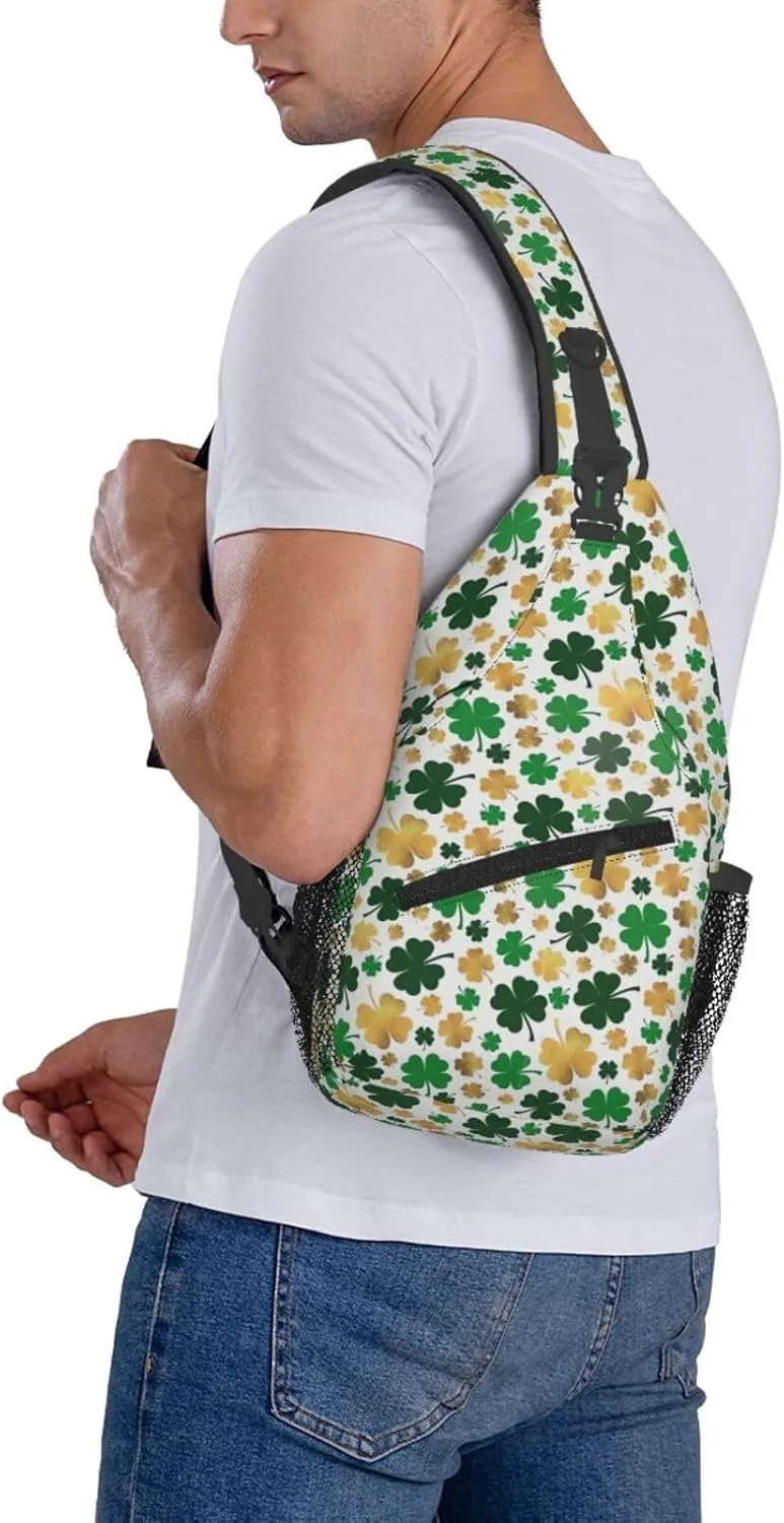 St Patrick's Day Bags Lucky Clover Shamrock Sling Bag Crossbody Backpack Shoulder Casual Daypack Bag for Men Women
