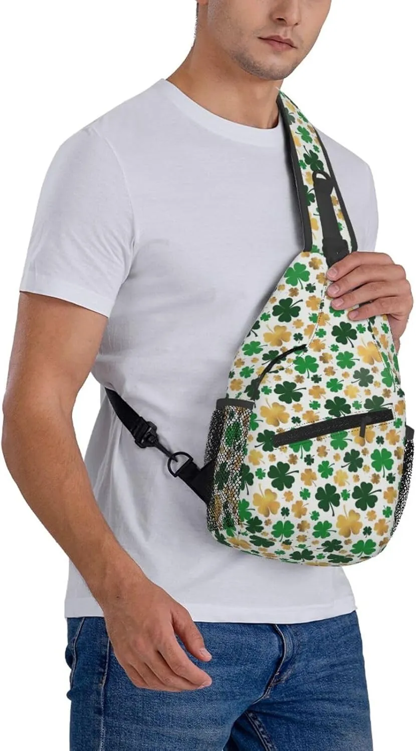 St Patrick's Day Bags Lucky Clover Shamrock Sling Bag Crossbody Backpack Shoulder Casual Daypack Bag for Men Women