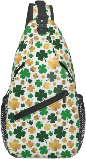 St Patrick's Day Bags Lucky Clover Shamrock Sling Bag Crossbody Backpack Shoulder Casual Daypack Bag for Men Women