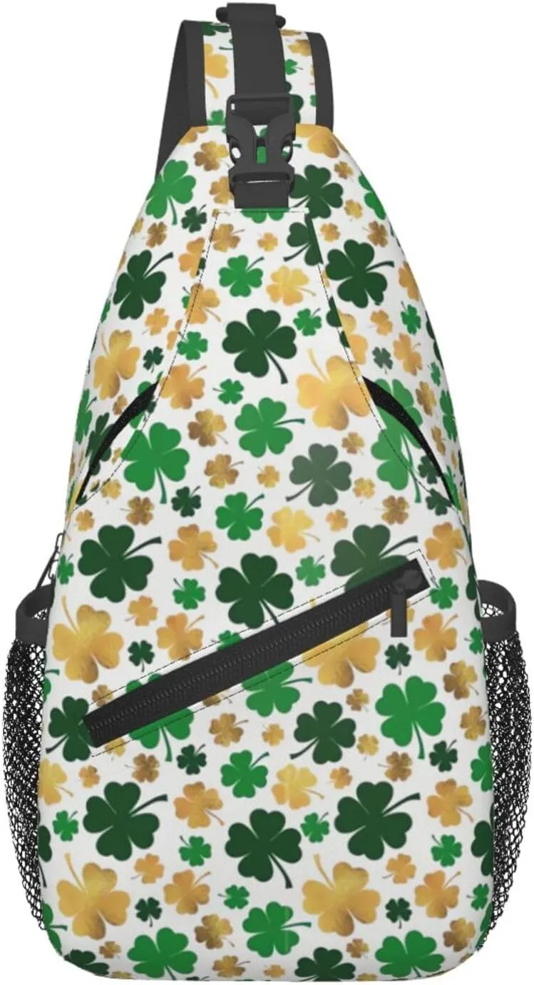 St Patrick's Day Bags Lucky Clover Shamrock Sling Bag Crossbody Backpack Shoulder Casual Daypack Bag for Men Women