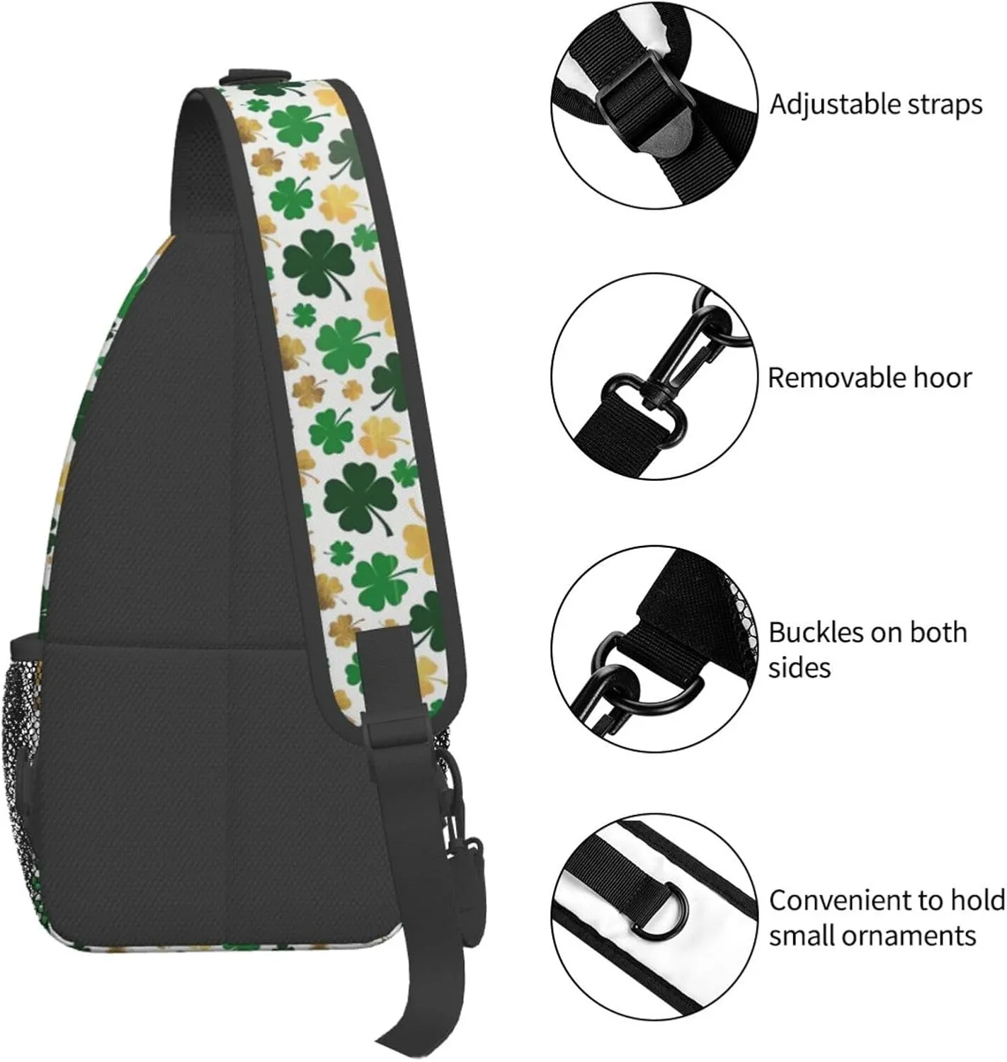 St Patrick's Day Bags Lucky Clover Shamrock Sling Bag Crossbody Backpack Shoulder Casual Daypack Bag for Men Women