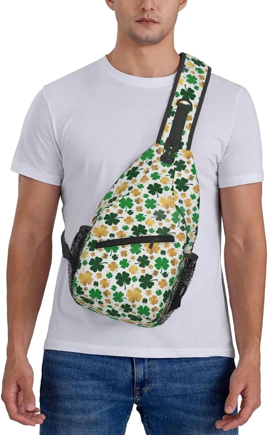 St Patrick's Day Bags Lucky Clover Shamrock Sling Bag Crossbody Backpack Shoulder Casual Daypack Bag for Men Women