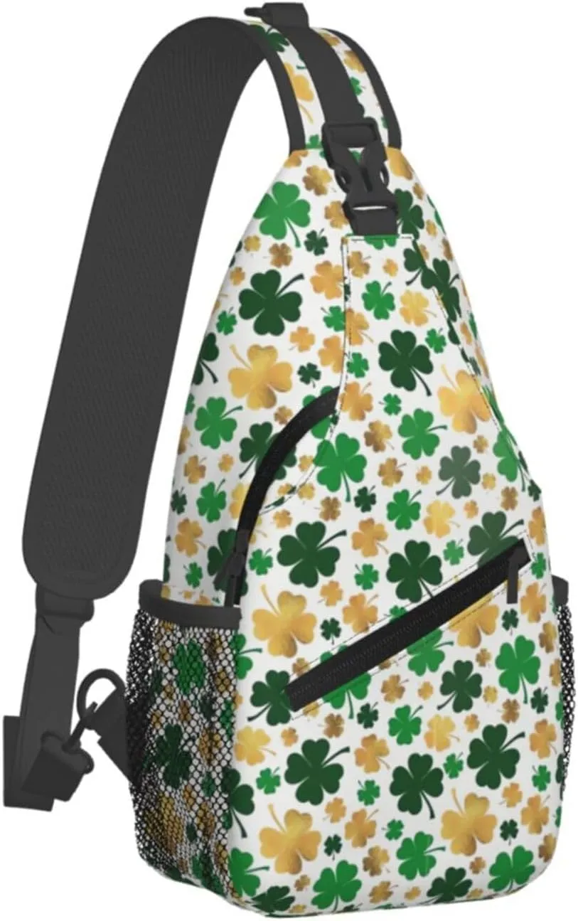 St Patrick's Day Bags Lucky Clover Shamrock Sling Bag Crossbody Backpack Shoulder Casual Daypack Bag for Men Women