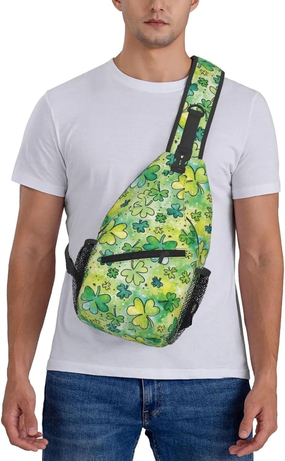 St Patricks Day Shamrock Sling Bag For Women Men Adjustable Crossbody Chest Bag Irish Clover Shoulder Bag Sling Backpack Green Daypack For Sport Travel Hiking