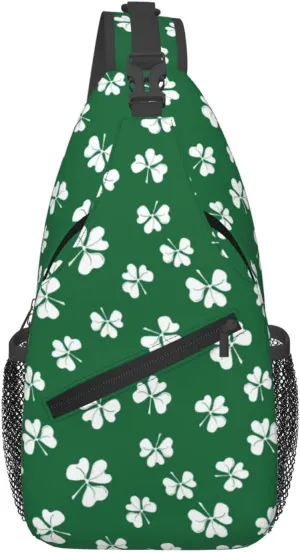 St Patricks Day Shamrock Sling Bag For Women Men Adjustable Crossbody Chest Bag Irish Clover Shoulder Bag Sling Backpack Green Daypack For Sport Travel Hiking